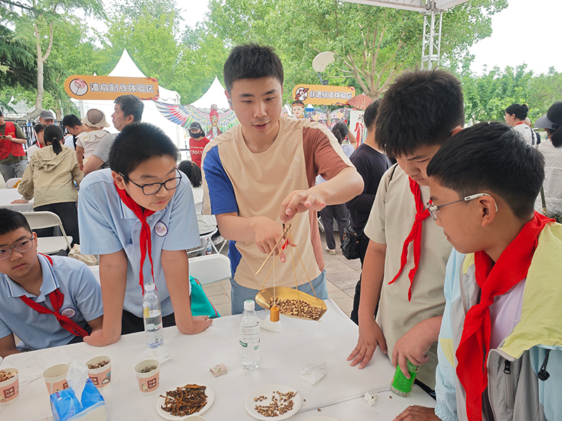 活动现场，学生们在学习中药知识。人民网记者 郝孟佳摄